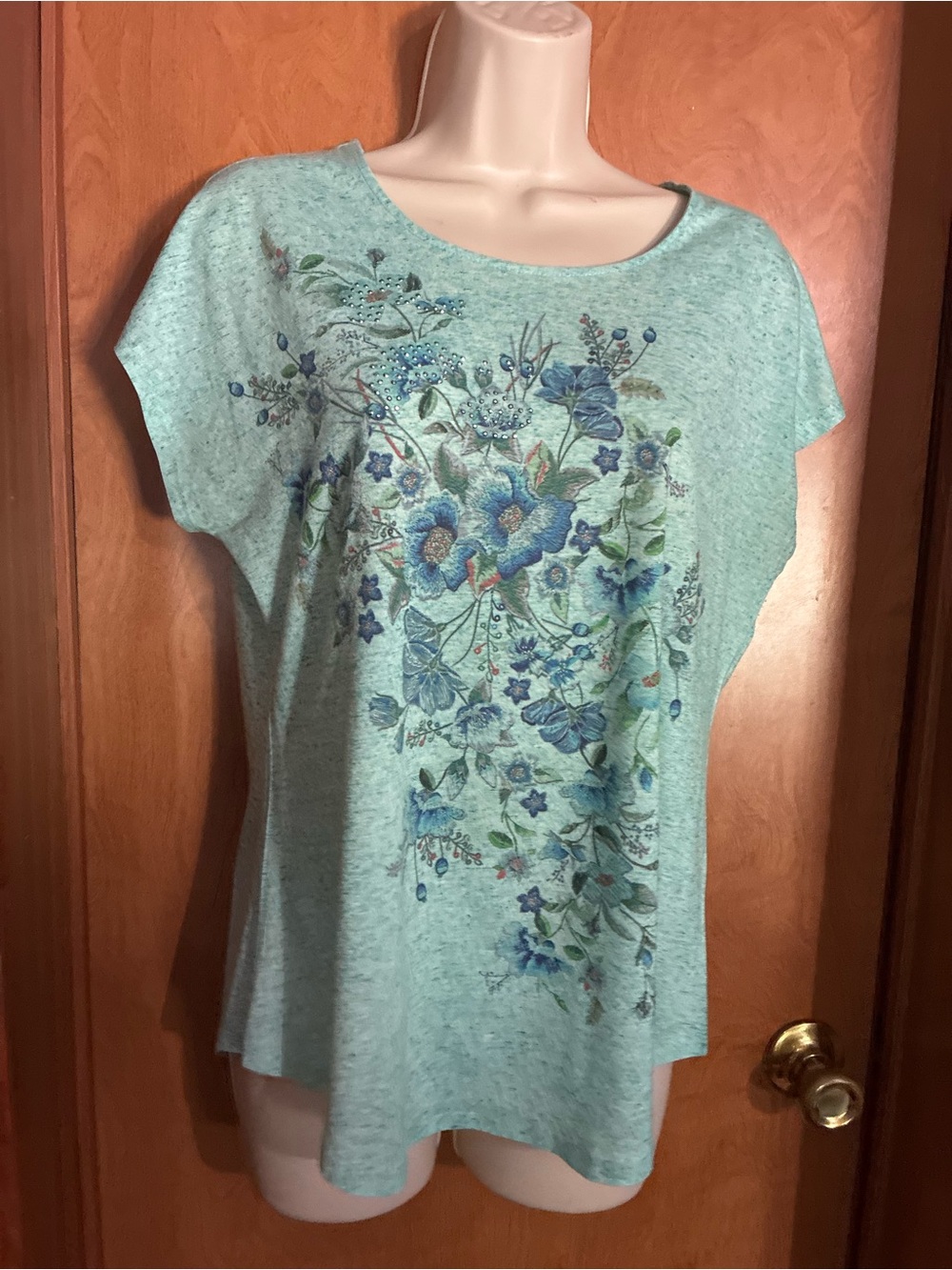 Light Aqua Floral Scoop Neck Women’s Top